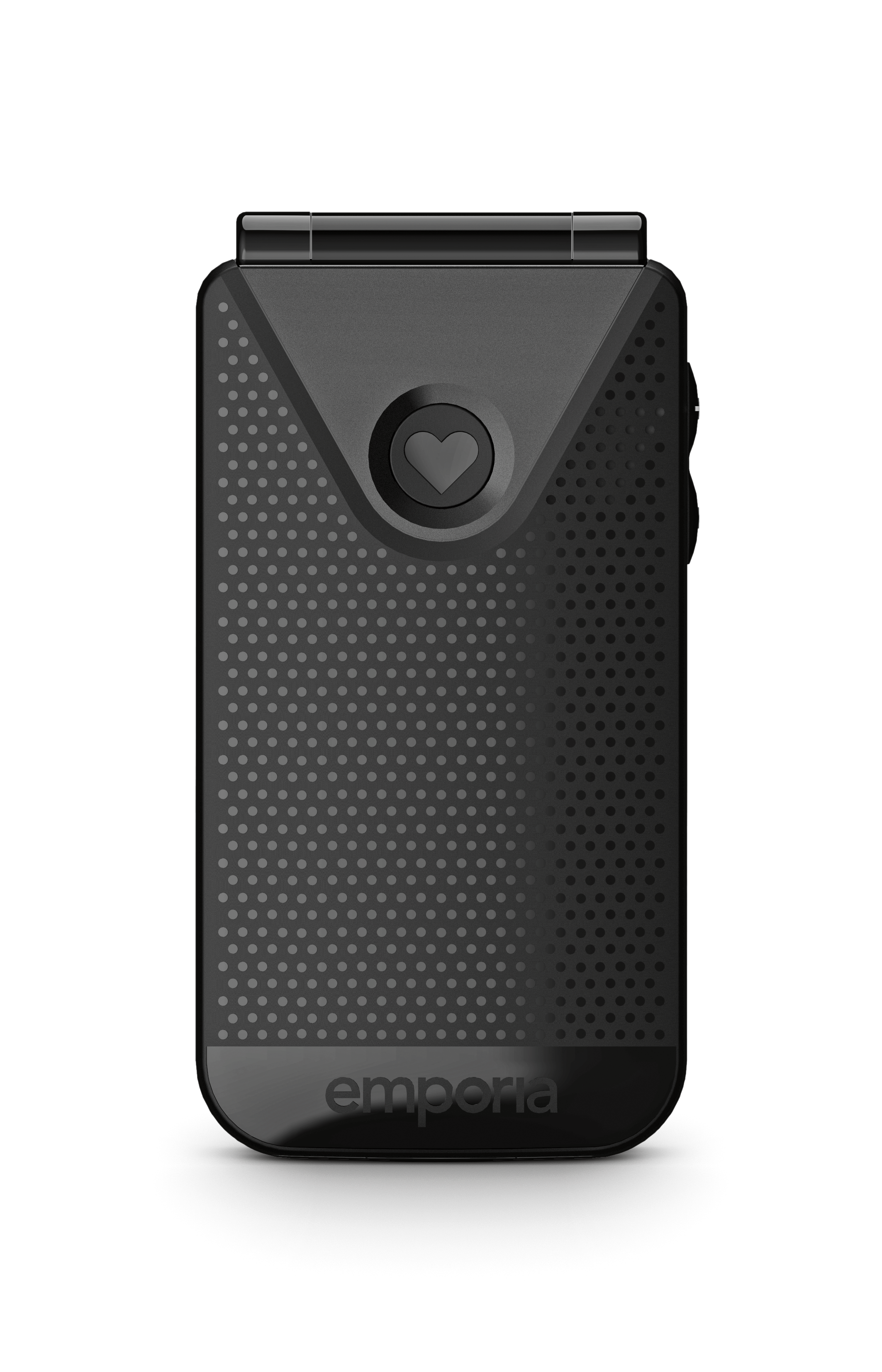 Zugeklapptes schwarzes emporia TALKglam Klapphandy von hinten mit Notrufbutton