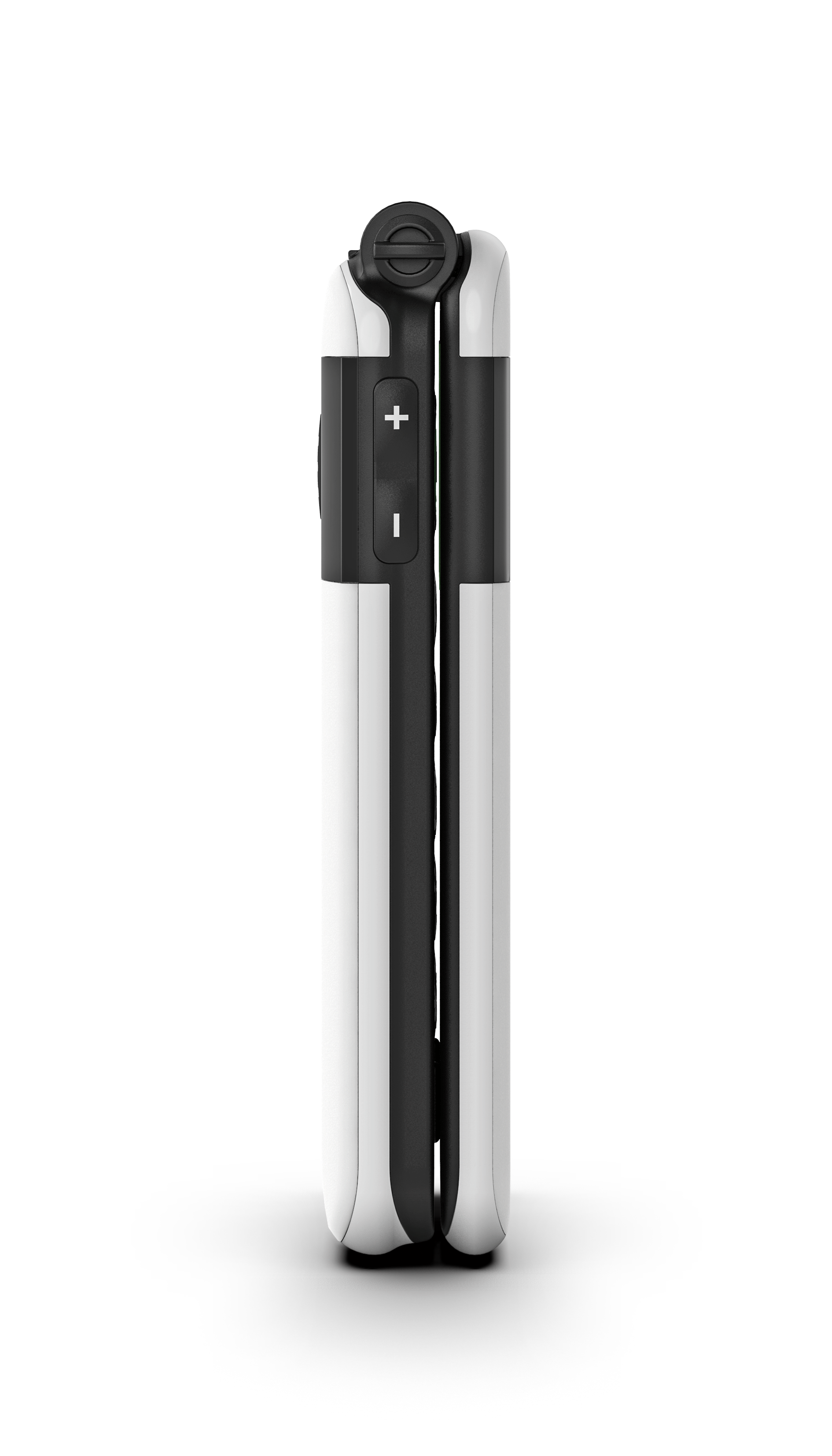 Seitliche Ansicht eines weißen SIMPLICITYglam.4G Klapphandys mit Lautstärkenregler