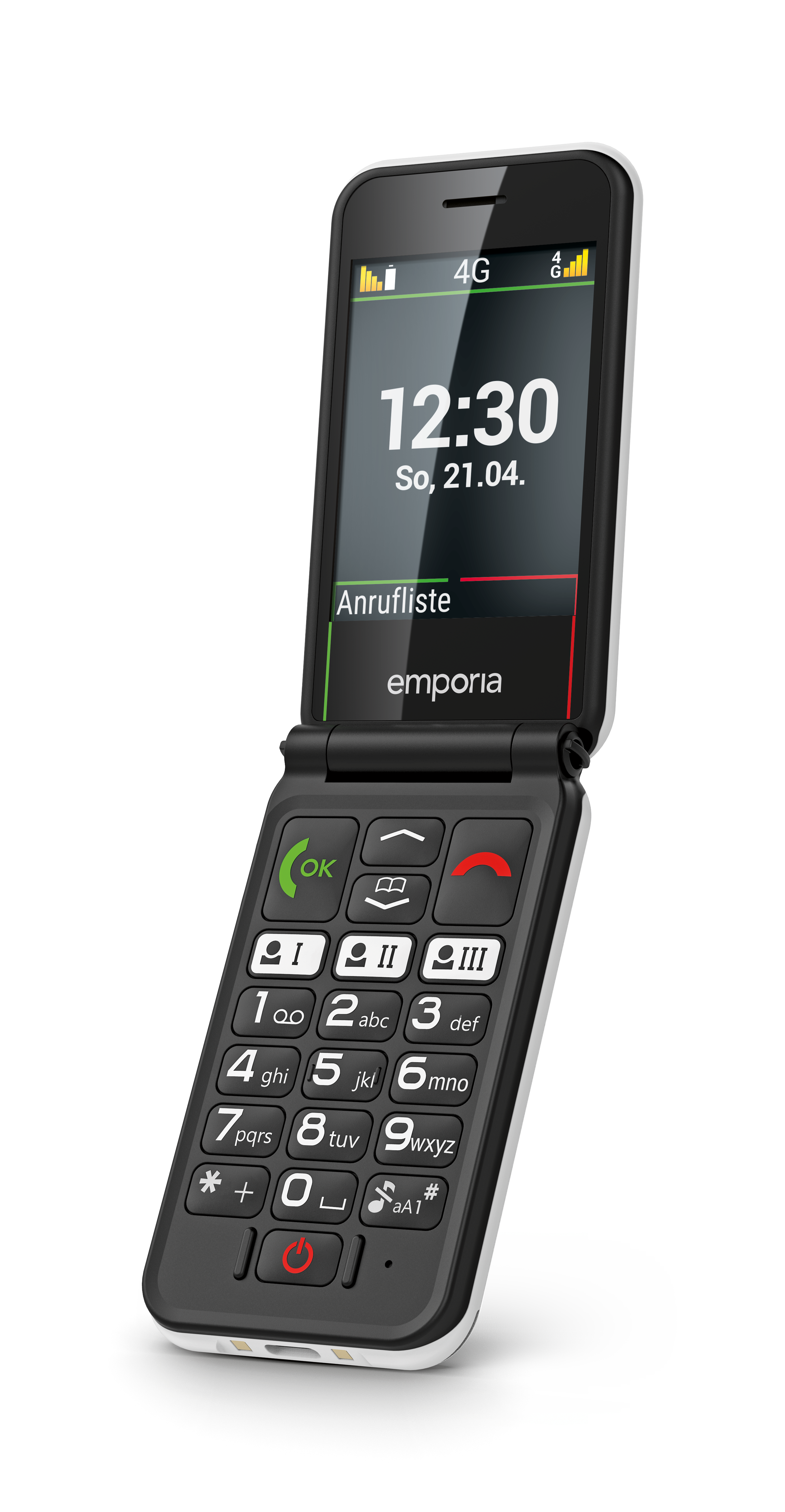 Schräge Ansicht eines eingeschalteten emporia SIMPLICITYglam.4G