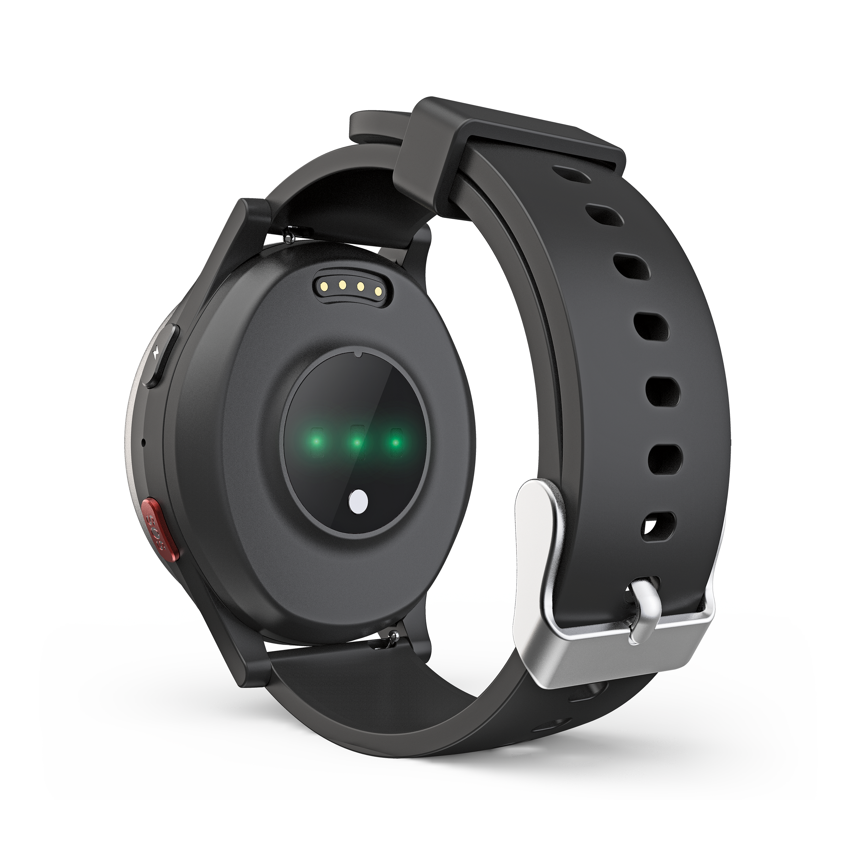 Rückseite Ansicht der emporia WATCH-LTE Smartwatch mit Pulsmessfunktion.