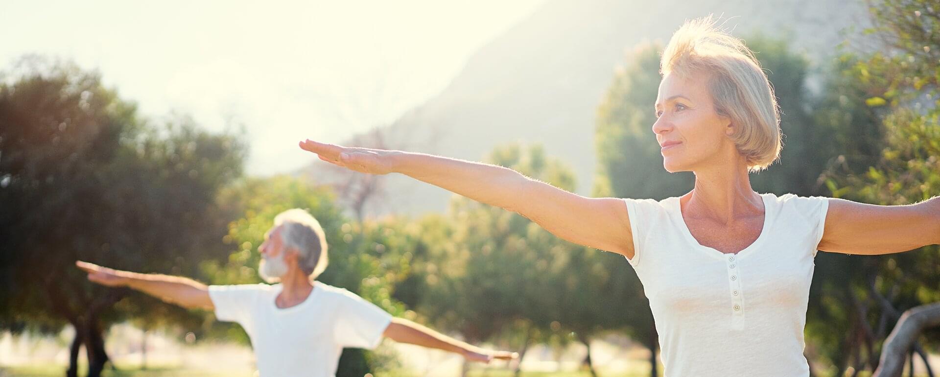 Yoga in the park, health, senior citizens and emporia